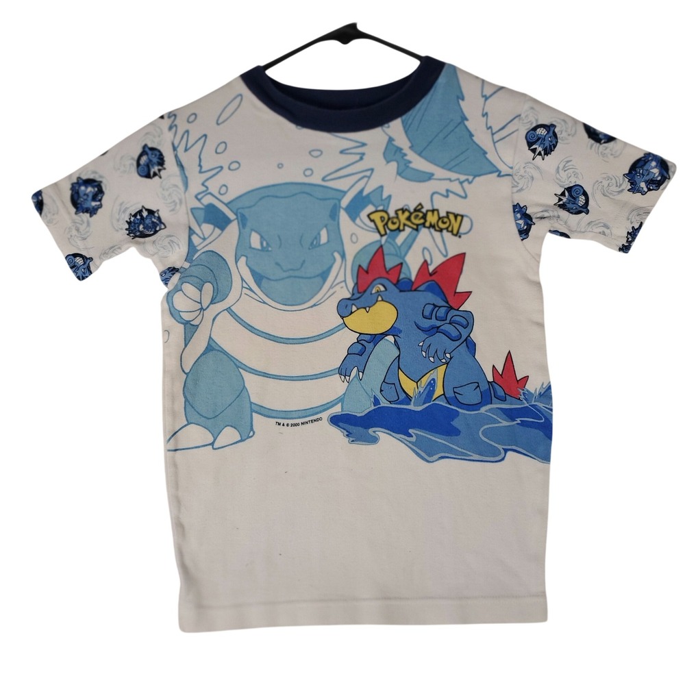 Vintage 2000 Pokemon Blastoise Feraligatr Kids Size 12 White Blue T-Shirt